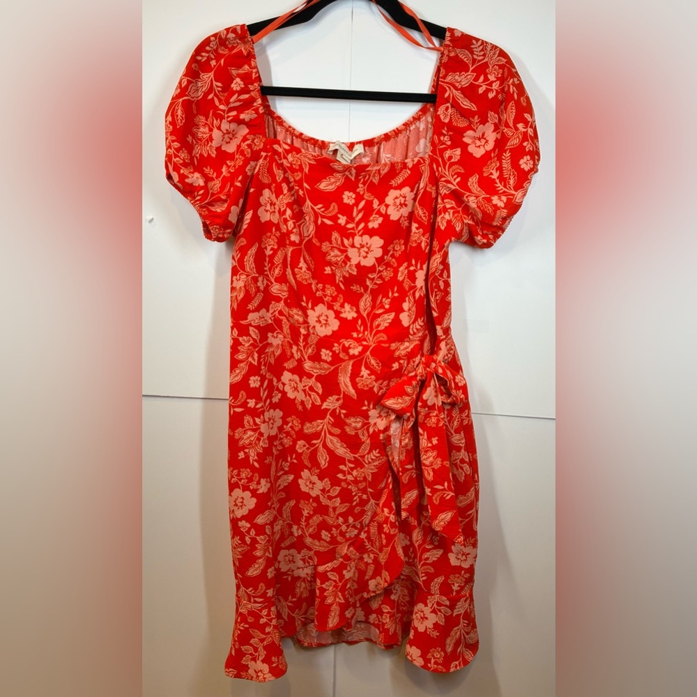 Monteau Los Angeles Red Floral Puff Sleeve Dress Size Large